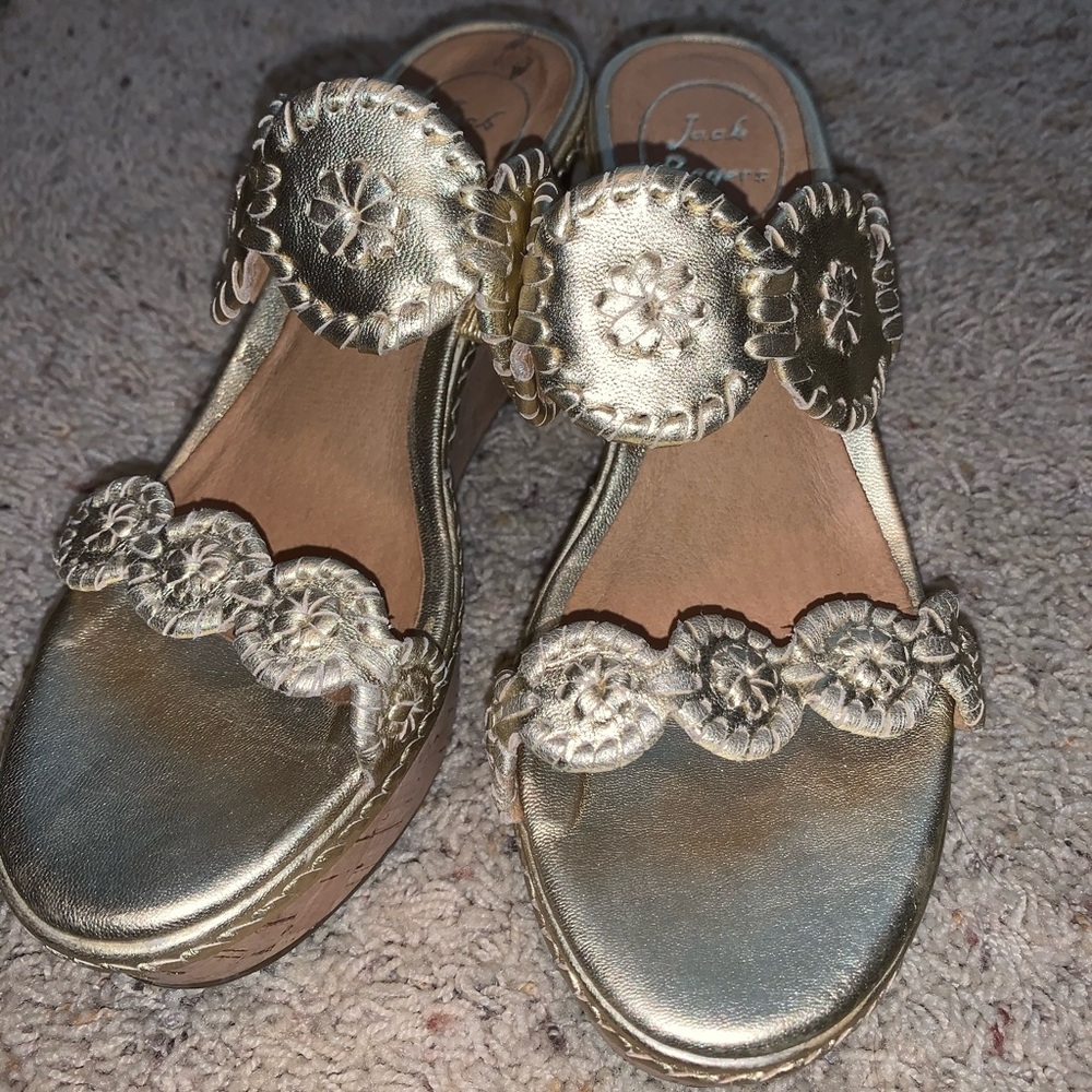 Jack Rogers gold platform sandals